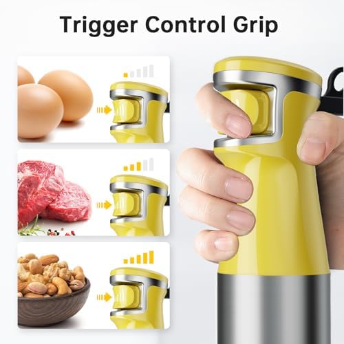 Turelar Immersion Blender Handheld Corded Hand Blenders Set 1100W, Trigger Variable Speed 5 in 1 Stick Emulsifier with Chopper, Whisk and Frother for Soup, Baby Food and Smoothies, Yellow - Image 3