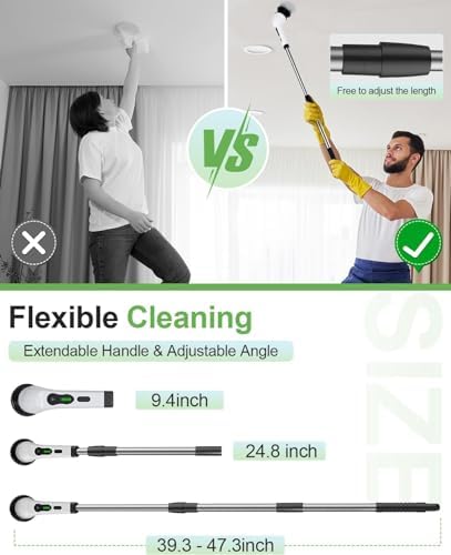 Electric Spin Scrubber for Cleaning Bathroom, Shower Scrubber Cordless Cleaning Brush with IPX7 Waterproof & 3 Speed, 9 Brush Heads, Bathroom Cleaning Supplies for Shower Tub Kitchen Tile Toilet Floor - Image 6