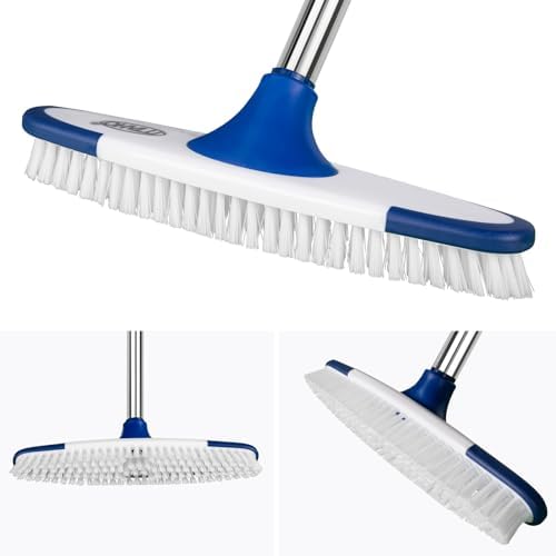 Floor Scrub Brush with Long Handle - 53" Deck & Grout Cleaner Brush Set for Tile, Marble, Stone, Bathroom, Patio, Garage, Deck & Floor Cleaning - Image 2