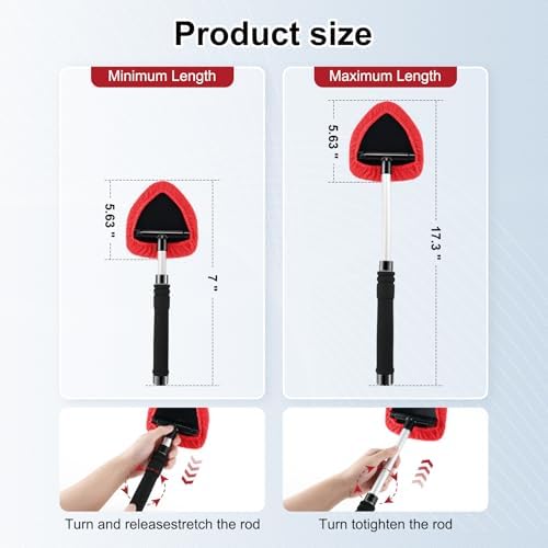 JUSTTOP Windshield Cleaner Tool, Car Interior and Exterior Window Cleaning Kit with Extendable Handle & 4 Reusable Microfiber Pads, Auto Glass Wiper Brush Kit for Car & Home Windows (Red) - Image 3
