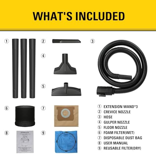 STANLEY SL18116 Wet/Dry Vacuum, 6 Gallon, 4 Horsepower, Stainless Steel Tank, 4.0 HP, Silver+Yellow - Image 4