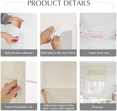 NICETOWN Natural Linen French Door Curtain No Drill Roman Shades for Windows, Solid Cordless Blinds for Farmhouse Door Window Covering with Light Filgtering, W24 x L48, 1Pc - Image 4