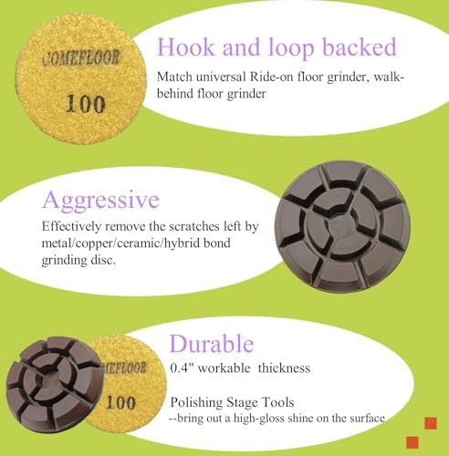Diamond Floor Polishing Pads, 3 Inch Resin Bond Hook and Loop Polishing Pucks for Concrete, Terrazzo, Marble, Granite, Grit 100, 9PCS - Image 2