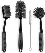 Dish Brush Set of 4 - Kitchen Scrub Brushes with Non-Slip Long Handle for Cleaning, Scrubber, Dishwashing, Dishes, Bottles, Straws, Cups, Pots & Sink, Black by TrazonProducts