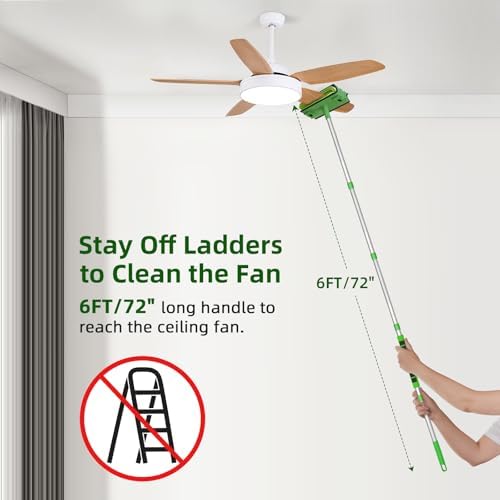 Ceiling Fan Cleaner Duster with 6 Ft/72'' Extension Pole High Ceiling Fan Blade Cleaning Tool Microfiber Duster Reusable Pads for Cleaning Ceiling Fan, Baseboard, Blind, Cobweb, Molding - Image 2