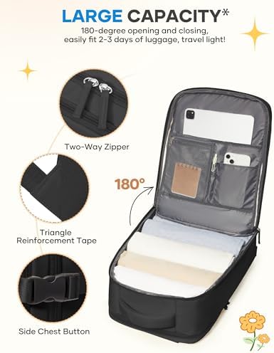 coofay Large Black Travel Backpack For Women Men Airline Approved Carry On Backpack Flight Approved Waterproof Sports Luggage Backpacks Casual Daypack Small Hiking Backpacks - Image 6