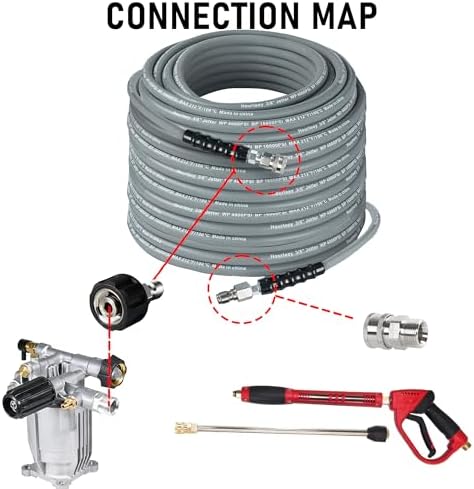Hourleey Pressure Washer Hose 100FT, Kink Resistant High Tensile Wire Power Washer Hose, Rubber Wire Braided with 3/8" Quick Connect for Hot/Cold Water, 4000 PSI, Gray - Image 2