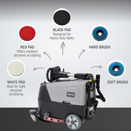 Battery Powered Walk Behind Floor and Carpet Scrubber Buffer Polisher Machine, 16" Brush, 21.5" Squeegee Width, 6.5 gal Tank, Brush Speed 200 RPM, Includes a Hard Brush Soft Brush and 3 Scouring pads - Image 5