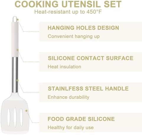 E-far Silicone Cooking Utensils Set, 7-Piece White Kitchen Utensils Set - Image 5