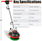 HHQ Commercial Floor Scrubber Machine, 13" Heavy Duty Orbital Floor Cleaner Buffer and Polisher- Deep Cleaning Hard Floors and Carpets with Ease, 3 Brushes & 3 Cleaning Pads, Orb-6 - Image 2