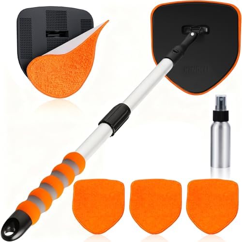 XINDELL Interior Windshield Cleaner Tool, Car Window Cleaning Kit with 4 Reusable Microfiber Pads, Extendable Handle & 360° Rotating Head, Streak-Free Auto Glass Wiper for Truck SUV RV by XINDELL-NotJustForCleaningButForLifestyle