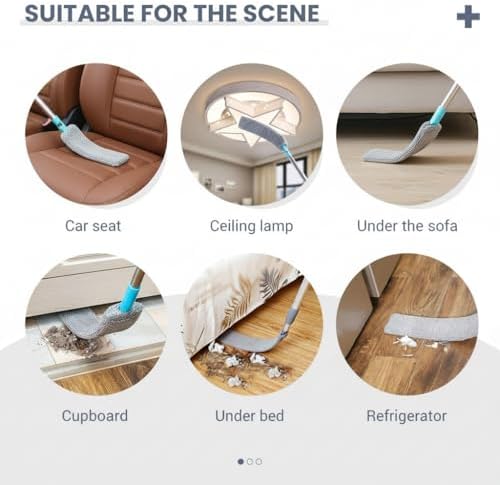 2026 Upgraded Retractable Gap Dust Cleaner, Flat Duster with Extension Pole (60in), Gap Mop for Under Appliances, Under Fridge Cleaning Tool, with 4 Microfiber Duster Cloths - Image 5
