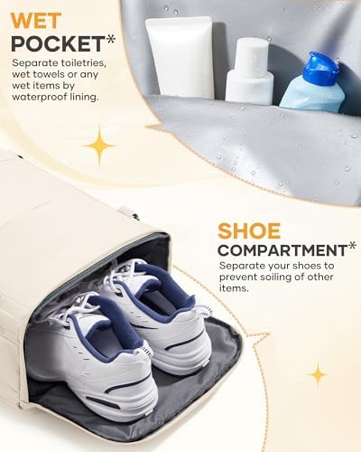 coofay Beige Travel Backpack For Women Men Airline Approved Personal Item Carry On Flight Approved Waterproof Backpack For Traveling On Airplane Weekender Travel Bag - Image 6