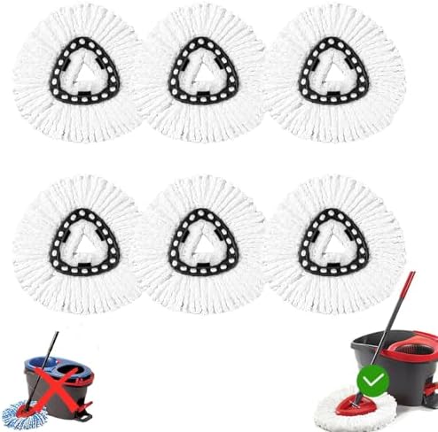 6 Pack Mop Head Replacement Compatible with Oceda Triangle Swivel Mops,Spin Mop Replacement Head 100% Microfiber,Deep Cleaning,EPSUNORISE Replacement Heads Compatible with O Ceda Mop(White) by EPSUNORISE