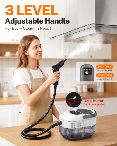 Steam Cleaner for Home, 1.6L Tank, 3 Steam Levels, 15s Fast Heat-Up (White-Gray) - Image 2