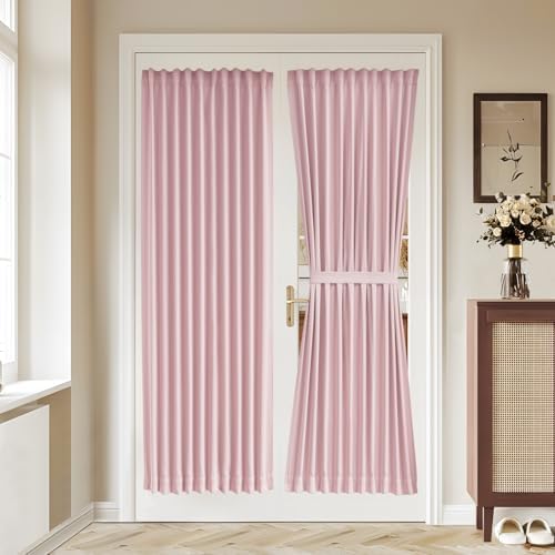 Vatge Self Adhesive French Door Curtains - Adjustable Window Coverings for Front/Back Doors, 1 Panel, W36 x L72, Baby Pink by Vatge
