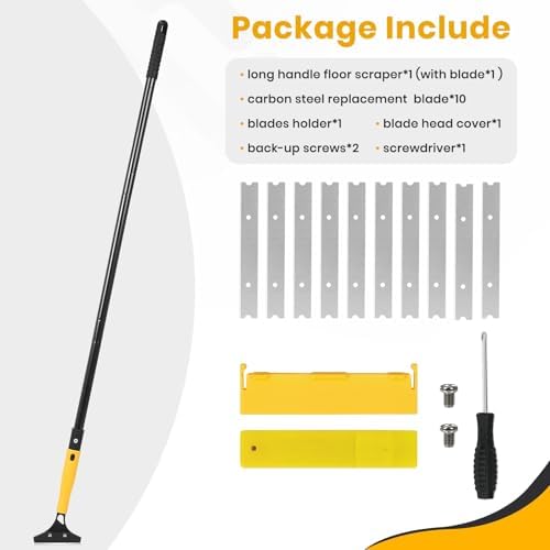 Heavy Duty Floor Scraper with 44.5” long handle, 4” Scraper Tool with 10 Replacement Metal Razor Blades, Paint Scraper for Cleaning Gum Glass Wall Tile Glue Linoleum Stove Top - Image 5