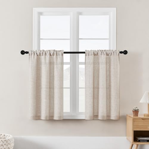 Linen 36 Inch Curtains for Kitchen Window Bathroom Bedroom 2 Panels - Image 5