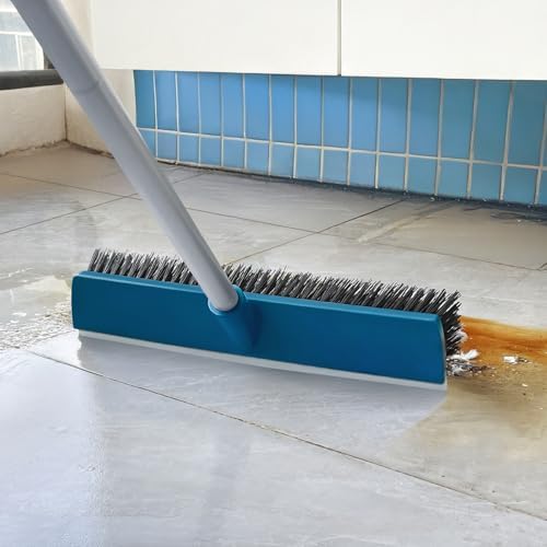 16-Inch Push Broom Outdoor with Rubber Squeegee and 58" Long Handle, 2 in 1 Commercial Broom Brush with Stiff Bristles for Deck Patio Garage Warehouse Driveway Concrete Floor Cleaning Scrubbing - Image 4