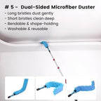 Ceiling Fan Duster Kit with 12 FT Telescoping Pole – 6-Piece Set – Screw-On Cobweb Duster & Squeegee Heads – Washable Bendable – 3/4" Universal Fit – House Cleaning Kit, Blue - Image 7
