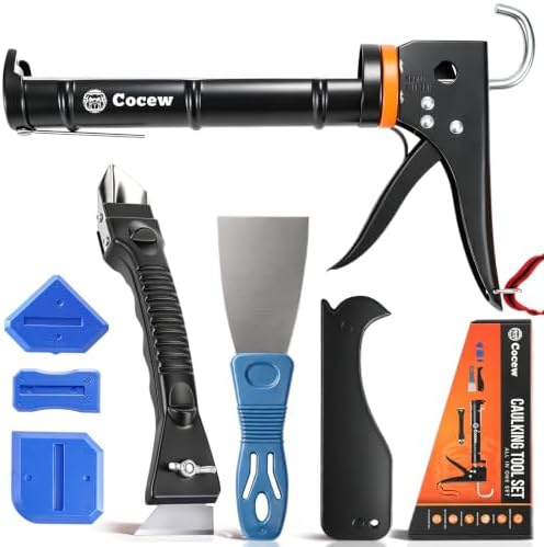 Caulk Gun Kit, Smooth Silicone Caulking Gun and Caulk Remover Tool, Sealant Finishing Tool Grout Scraper for Kitchen Bathroom Window Sink Joint, All in One with Gift Box by Cocew
