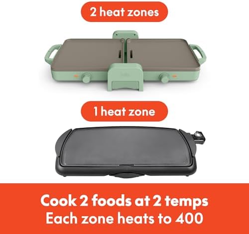 bella 10"x20" Fold and Store Griddle, Non-Toxic, Ceramic Coating, Seaglass - Image 3