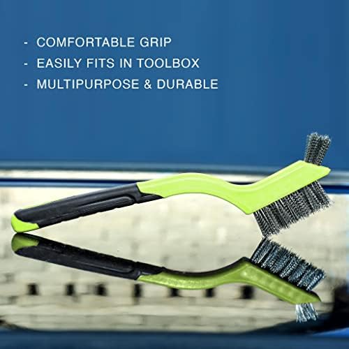 Lavaxon Wire Brush Set 3Pcs - Nylon/Brass/Stainless Steel Bristles with Curved Handle Grip for Rust, Dirt & Paint Scrubbing with Deep Cleaning – 7 Inches (Green) - Image 4