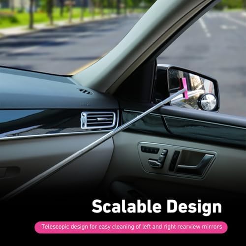 CouTun Car Side Mirror Squeegee, Retractable Car Rearview Mirror Wiper, 38.6in Long Handle Auto Glass Cleaning Tool, Multi-Functional Portable Side Mirror Wiper (Pink) - Image 6