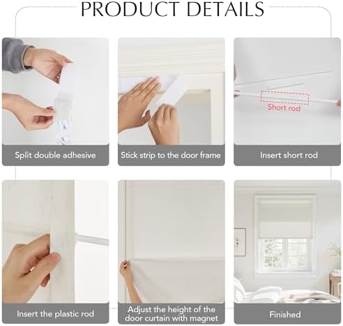 NICETOWN Linen Farmhouse French Door Curtain No Drill Blinds for Windows, Ivory Solid Cordless Blinds for Farmhouse Door Window Covering with Light Filgtering, W28 x L40, 1Pc - Image 4