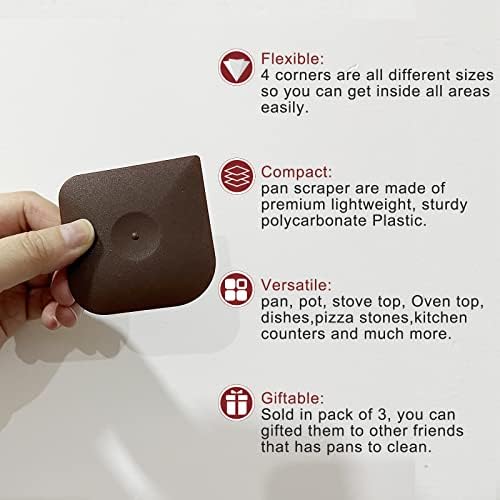 Plastic Pan Pot Dish Scraper Tool Set, Kitchen Nylon Food Scraper, Cast Iron Skillet Cleaner Pan Pot Scrubber, Kitchen Plastic Scrapper Non-Scratch (Brown) (Pack of 3) - Image 5