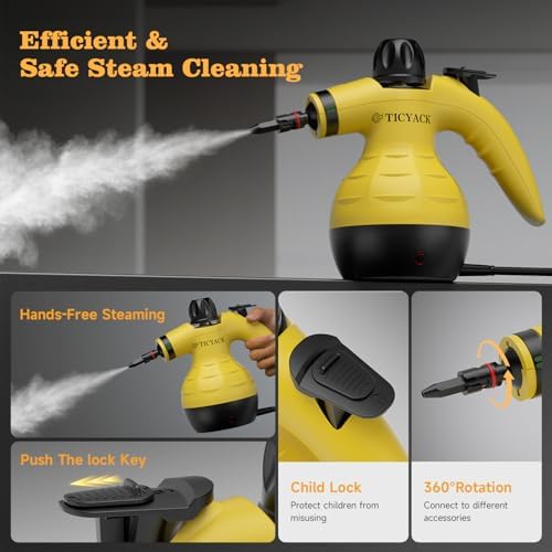 TICYACK Handheld Steam Cleaner with 16 Accessories & Safety Lock, Yellow - Image 5