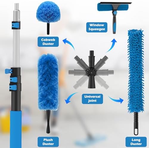 20FT Reach Extendable Ceiling Duster Kit with Squeegee & Cobweb Cleaner - Image 4