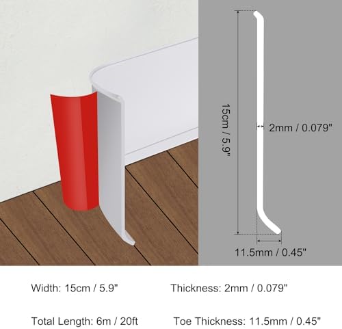 HARFINGTON 20ft x 6" Baseboard Trim Peel and Stick Wall Flexible Molding Trims, Self Adhesive PVC Cove Base Baseboards for Walls Corner, White - Image 2