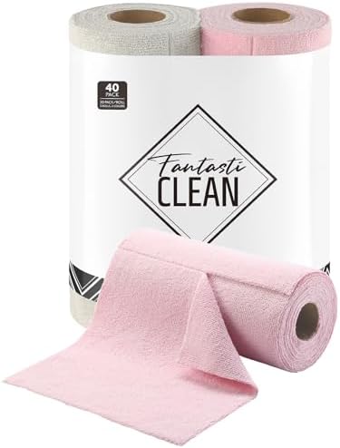 Fantasticlean Kitchen Towels Roll, 40 Sheets, 10''x 10'' (Pink, Grayish) by Fantasticlean