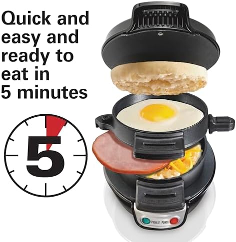 Hamilton Beach Breakfast Sandwich Maker with Egg Cooker Ring,Customize Ingredients,Perfect for English Muffins,Croissants,Mini Waffles,Perfect White Elephant Gifts,Black (25477),(Pack of 4) - Image 7
