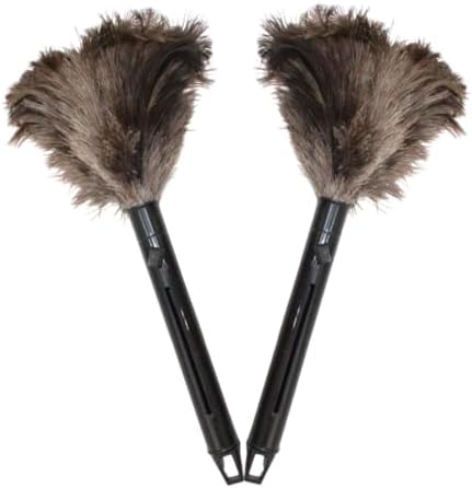 Retractable Feather Duster 8-14 in Adjustable - Natural Ostrich Feather Duster for Cleaning Ceiling Fans, Blinds, Plantation Shutters, Walls & Furniture - Quality Checked in USA - 2 Pack by SchumanFeathers