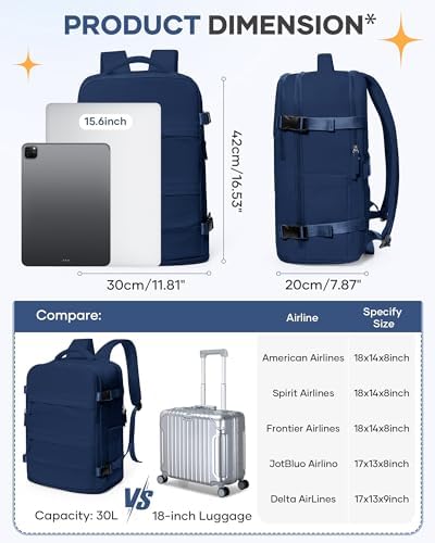 coofay Travel Backpack Carry On Backpack Personal Item Travel Bag Mochila De Viaje Carry On Backpack For Airplanes Traveling Backpack For Women Gym Backpacks College Backpacks Sapphire Blue - Image 4