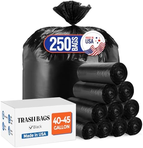 Delxo 40-45 Gallon Trash Bags, 250 Count, 40×45'' Large Black Garbage Bags by Delxo