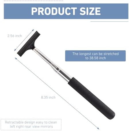 Telescoping Car Rearview Mirror Squeegee, Stainless Steel Extendable Auto Glass Cleaner, Portable Windshield Wiper Tool for Cars, SUVs, Trucks, Windows, and Mirrors (Black) - Image 2