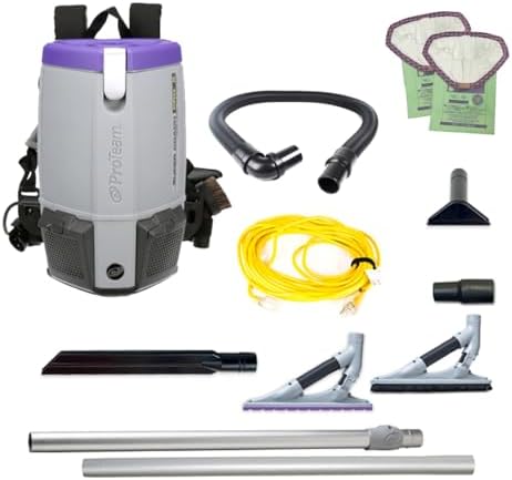 ProTeam Super Coach Pro 6 Commercial Backpack Vacuum with ProBlade Hard Surface and Carpet Tool Kit, 6 Quart, Corded, 107535 by ProTeam