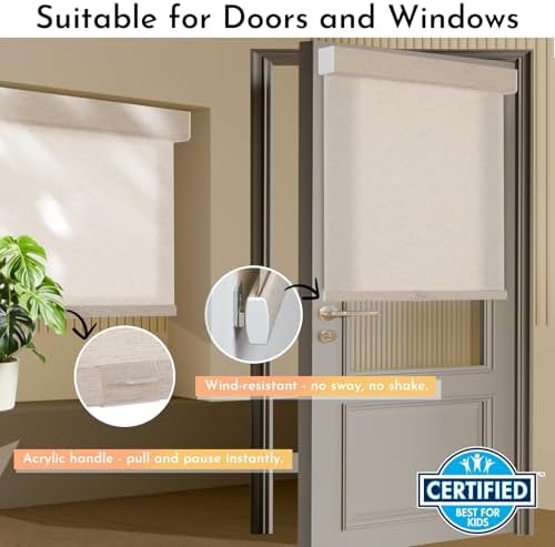 Persilux Light Filtering Roller Shades for Window Blinds,Cordless,Linen Fabric,Thermal Insulated Fabric UV Protection Shades for Home,Office,Bedroom,Door,Light Filtering-Beige,32" W X 72" H - Image 3