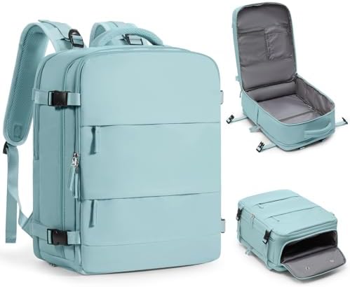 Large Travel Backpack Carry on Flight Approved Mochila De Viaje Carry on Backpack for Airplanes Spirit Airlines Personal Item Bag 18x14x8 Inches Travel Bag Traveling Backpack for Women Men Light Blue by coofay