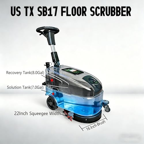 Walk-Behind Commercial Floor Scrubber Machine, 16″ Cleaning Width, 24V Battery Powered Scrubber Dryer with 7 Gal Tank for Retail, Office & Facility Floor Cleaning (US-TX-SB17) - Image 2