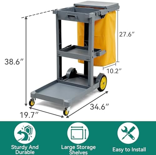 YITAHOME Grey Housekeeping Carts, Janitorial Cleaning Cart on Wheels - Image 3