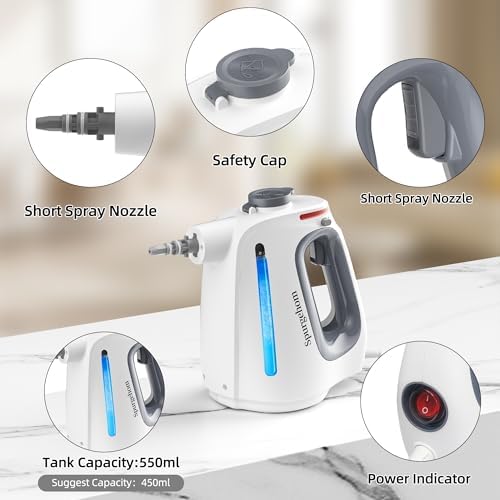 Spurgehom 1350W Handheld Steam Cleaner with 15-Pc Accessories(including mop) & 550ML Tank – 3Bar Dirty-Free Steamer for Floors, Cars, Upholstery, and Multi-Surface Home Cleaning - Image 4