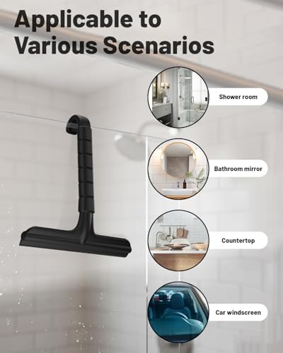 Silicone Shower Squeegee with Hook,Dual-Sided Design with Scraper & Scrub Surface, Shower Squeegee for Glass Doors (Dark) - Image 4