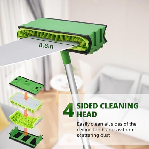 Ceiling Fan Cleaner Duster with 6 Ft/72'' Extension Pole High Ceiling Fan Blade Cleaning Tool Microfiber Duster Reusable Pads for Cleaning Ceiling Fan, Baseboard, Blind, Cobweb, Molding - Image 3