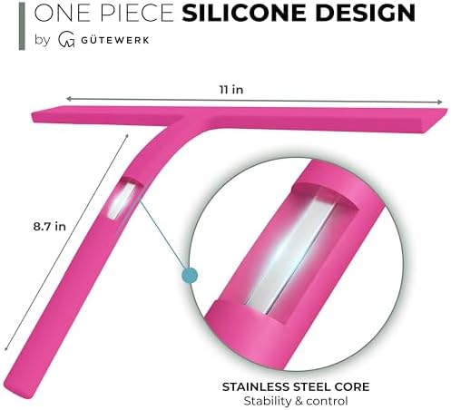 GÜTEWERK Silicone Shower Squeegee with 3-in-1 No-Drill Mount, Pink, 11'' - Image 4