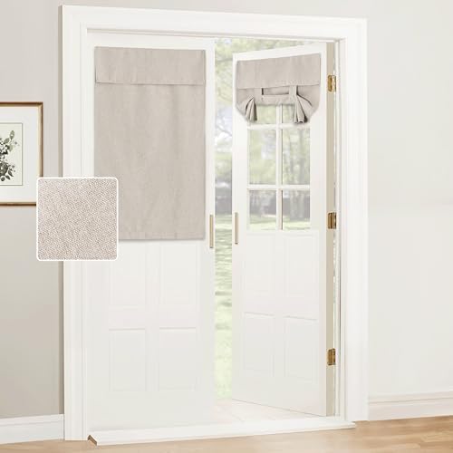 RYB HOME French Door Curtains for Door Window, No Drill, Faux Linen by RYBHOME