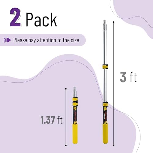 Bates- Extension Pole, 1.4 to 3 Ft Pole, 2 Pack, Yellow, ‎Paint Roller Extension Pole for Painting - Image 2